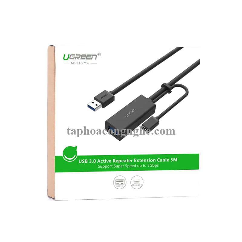 Ugreen 20827 10M màu Đen Cáp tín hiệu nối dài USB 3.0 hỗ trợ nguồn MICRO USB US175 30020827